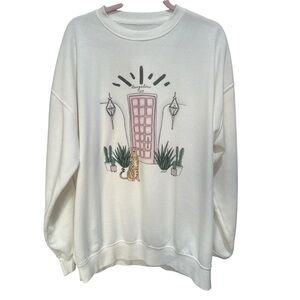 Reflex NWT Ultra Soft White Graphic Sweatshirt Fleece Soft Oversized Tiger Sz L